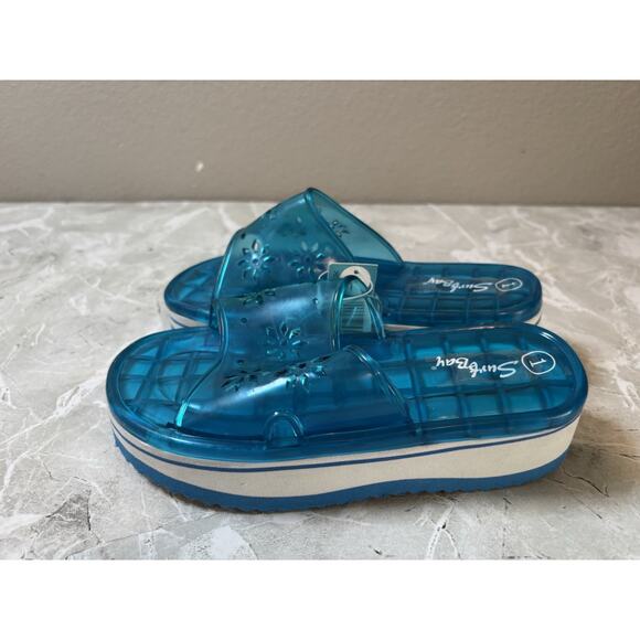 Girls Y2K Surf Bay Platform Jelly Blue White Slip On Sandals Size 1 New - Picture 5 of 6